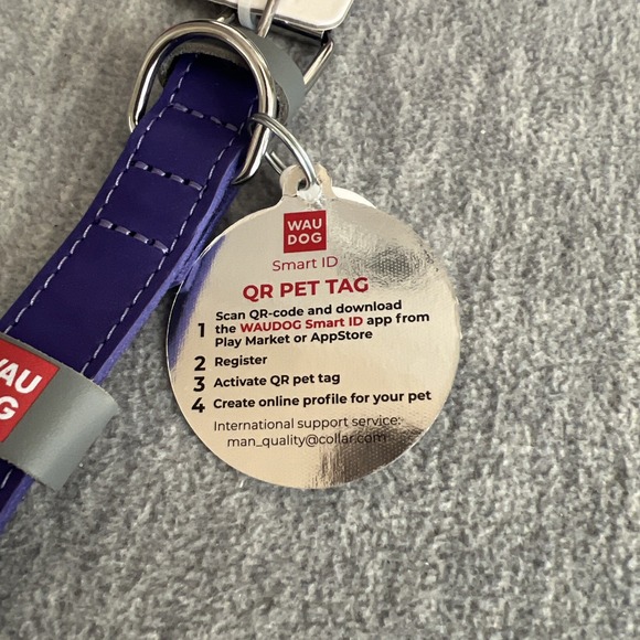 WAUDOG Glamour Leather Dog Collar Purple Medium Smart QR Tag Durable Quality New - Picture 6 of 15